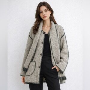 Kety Psara Gray Wool Knit Coat Reversible Handmade Greece Artisan Jacket Boho S